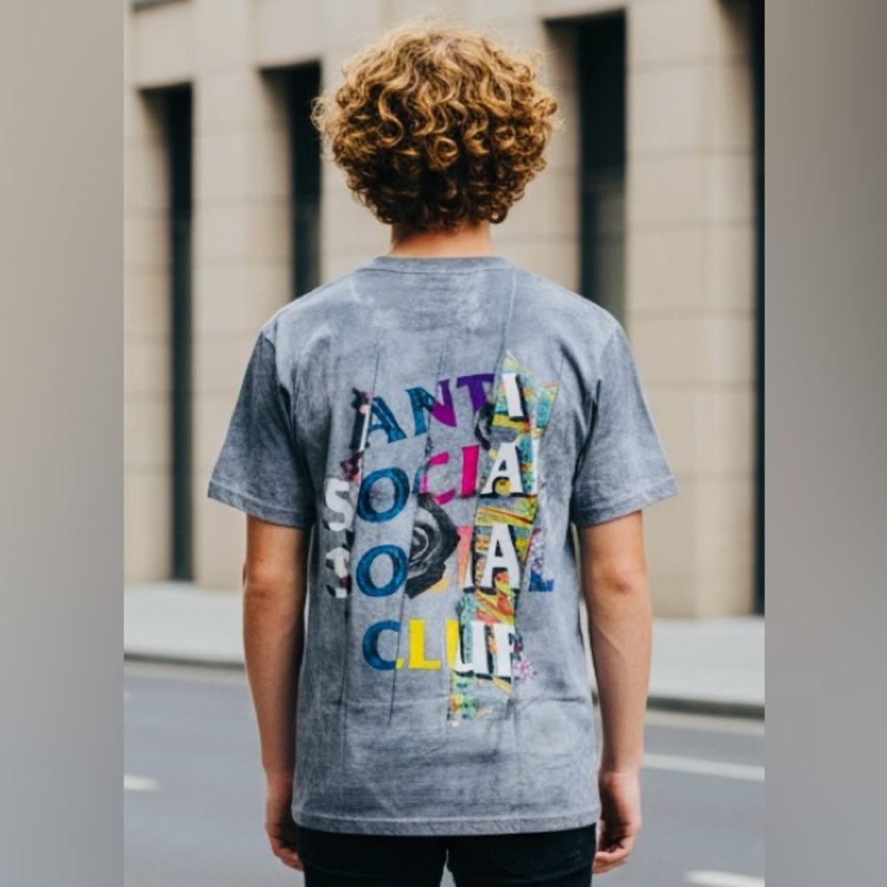 NWT Anti Social Social Club SZ S “Dissociative” Tee/grey tie dye/bust 34”